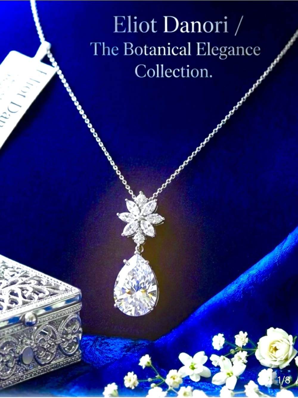 NWT Eliot Danori Silver tone Teardrop & Floral Cubic Zirconia Necklace -